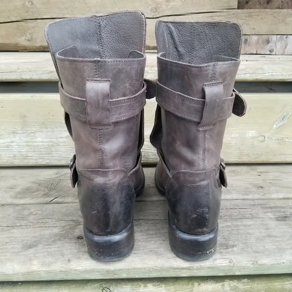 Sonora Burnished Brown Leather Brooklyn Ruina Moro Short Moto Buckle Boots 7