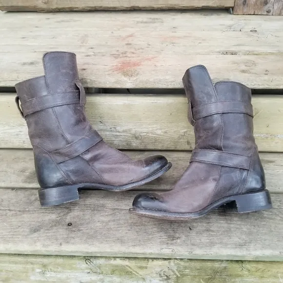 Sonora Burnished Brown Leather Brooklyn Ruina Moro Short Moto Buckle Boots 7