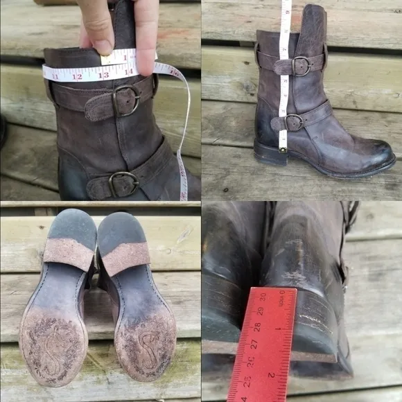Sonora Burnished Brown Leather Brooklyn Ruina Moro Short Moto Buckle Boots 7