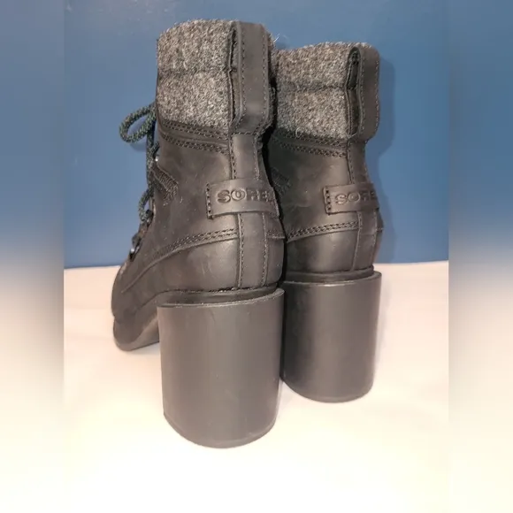 Sorel Blake Lace Up Heeled Boots Gray Black Green Laces Size 7