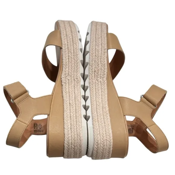 SOREL Cameron Beige Leather Flatform Wedge Sandals | US 10