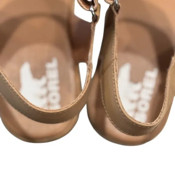 SOREL Cameron Beige Leather Flatform Wedge Sandals | US 10
