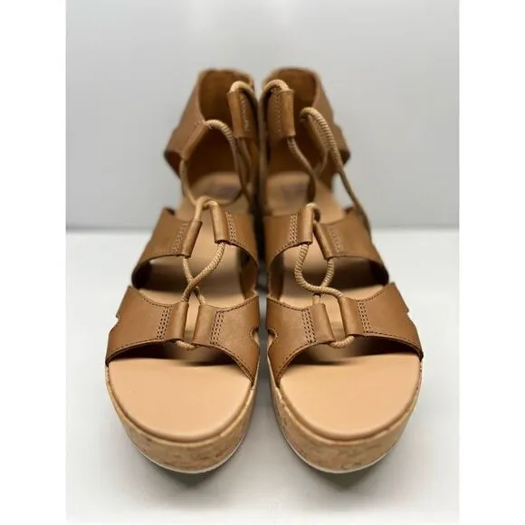 Sorel Cameron Flatform Lace Sandals Tan Leather Platform, Women’s Size 9