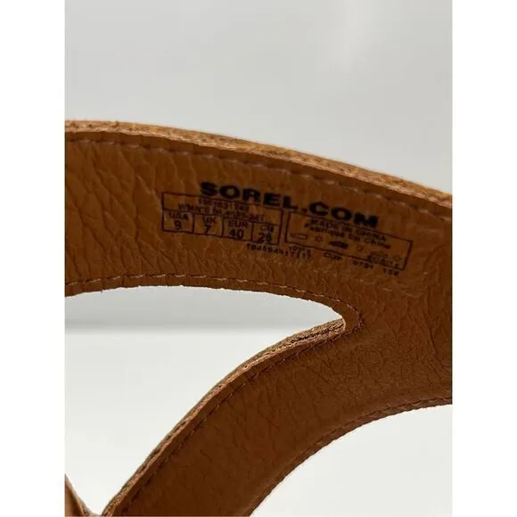 Sorel Cameron Flatform Lace Sandals Tan Leather Platform, Women’s Size 9