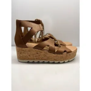 Sorel Cameron Flatform Lace Sandals Tan Leather Platform, Women’s Size 9