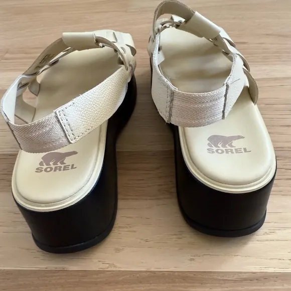 SOREL Dayspring Slingback Platform Sandals size 10 honey white/ black