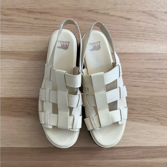 SOREL Dayspring Slingback Platform Sandals size 10 honey white/ black