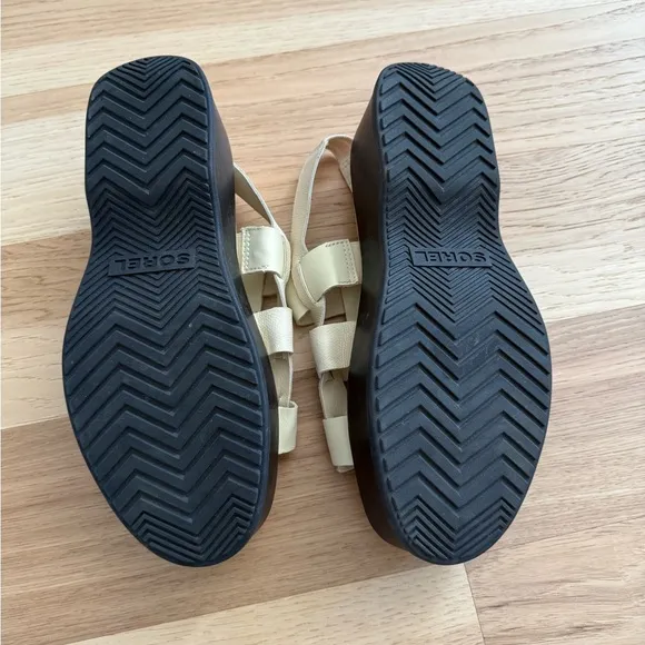 SOREL Dayspring Slingback Platform Sandals size 10 honey white/ black