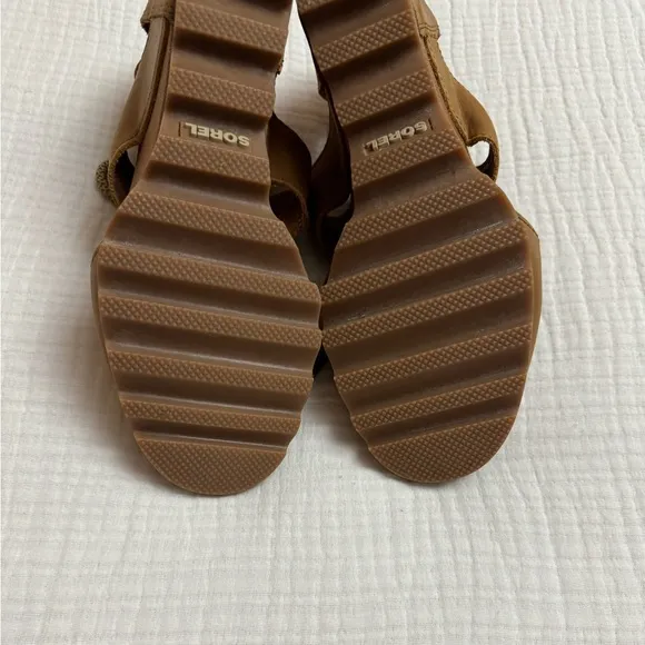 Sorel Joanie II Brown Leather Lace Up Wedge Sandals Size 9 Classic Boho Fall