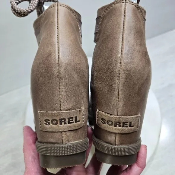 Sorel Joanie II Casual Lace up Sandals Ash Brown Womens 7 Wedge Boho Festival