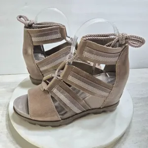 Sorel Joanie II Casual Lace up Sandals Ash Brown Womens 7 Wedge Boho Festival