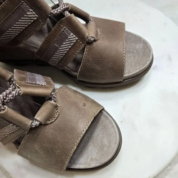 Sorel Joanie II Casual Lace up Sandals Ash Brown Womens 7 Wedge Boho Festival