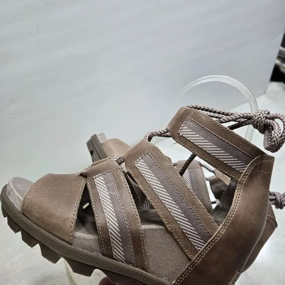 Sorel Joanie II Casual Lace up Sandals Ash Brown Womens 7 Wedge Boho Festival