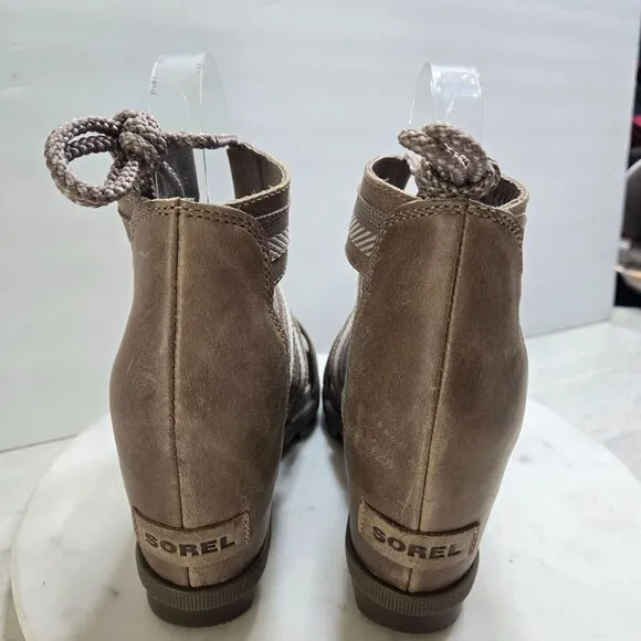 Sorel Joanie II Casual Lace up Sandals Ash Brown Womens 7 Wedge Boho Festival