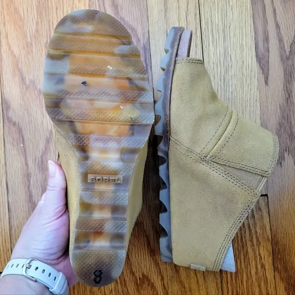 Sorel Joanie II Slide Wedge Sandals Nubuck Leather, Tan, Women's Size 7 NL2228
