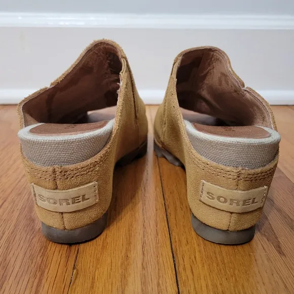 Sorel Joanie II Slide Wedge Sandals Nubuck Leather, Tan, Women's Size 7 NL2228