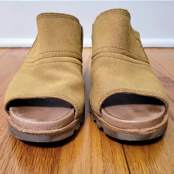 Sorel Joanie II Slide Wedge Sandals Nubuck Leather, Tan, Women's Size 7 NL2228