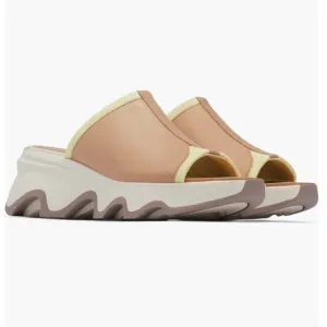 Sorel Kinetic Impact Platform Slide Sandal Beige Tan Leather Chalk Women’s 8.5