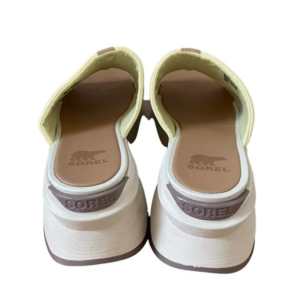 Sorel Kinetic Impact Platform Slide Sandal Beige Tan Leather Chalk Women’s 8.5