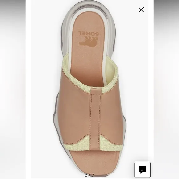 Sorel Kinetic Impact Platform Slide Sandal Beige Tan Leather Chalk Women’s 8.5