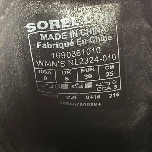 Sorel Major Carly Lace Up Womens Sz 8 Black Leather Dark Felt Gray Combat Boots