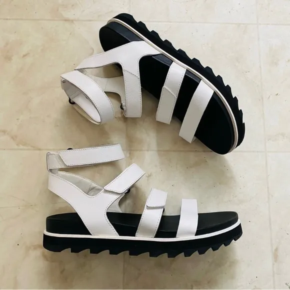 Sorel Roaming Multi-Strap White Leather Foam Footbed Platform Sandals size 10