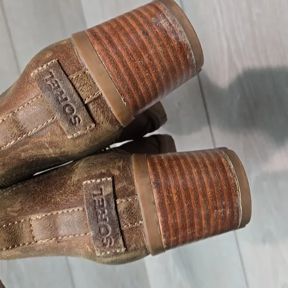Sorel Women Brown Leather Ankle Tractor Platform Boots Shoes Sz 9