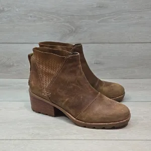 Sorel Women Brown Leather Ankle Tractor Platform Boots Shoes Sz 9