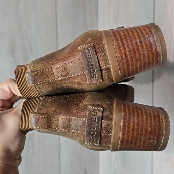 Sorel Women Brown Leather Ankle Tractor Platform Boots Shoes Sz 9