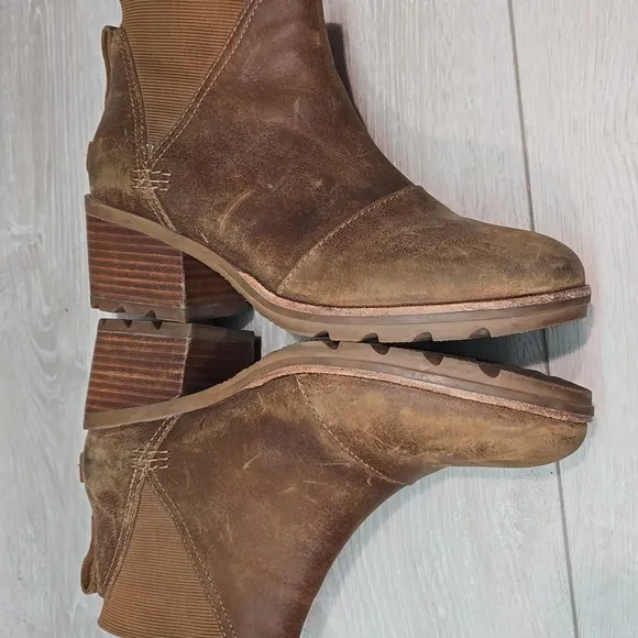 Sorel Women Brown Leather Ankle Tractor Platform Boots Shoes Sz 9