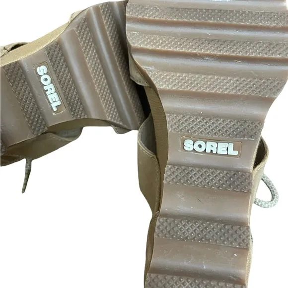 Sorel Women Joanie Ankle Leather Camel Lace Up Open Toe Wedge Sandals 8.5
