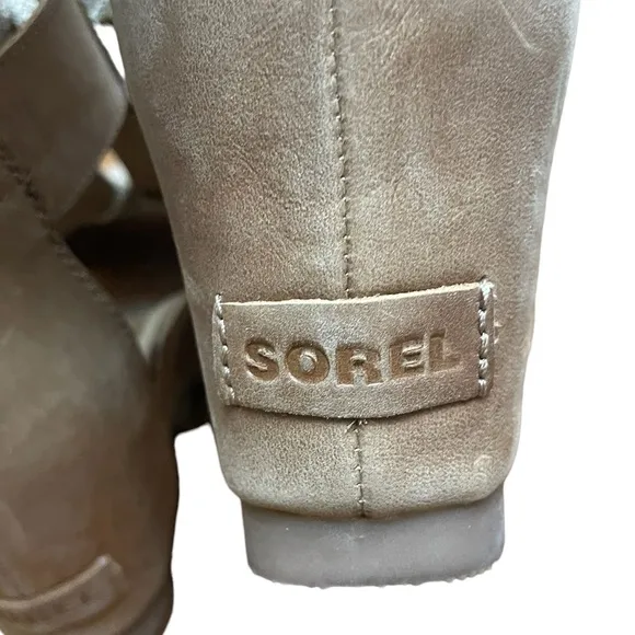 Sorel Women Joanie Ankle Leather Camel Lace Up Open Toe Wedge Sandals 8.5