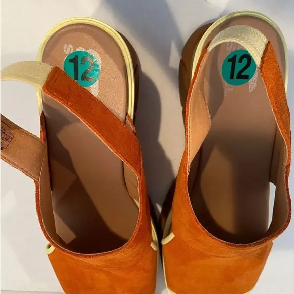 SOREL Women’s 12 Joanie III Slingback Platform Sandals Orange Suede