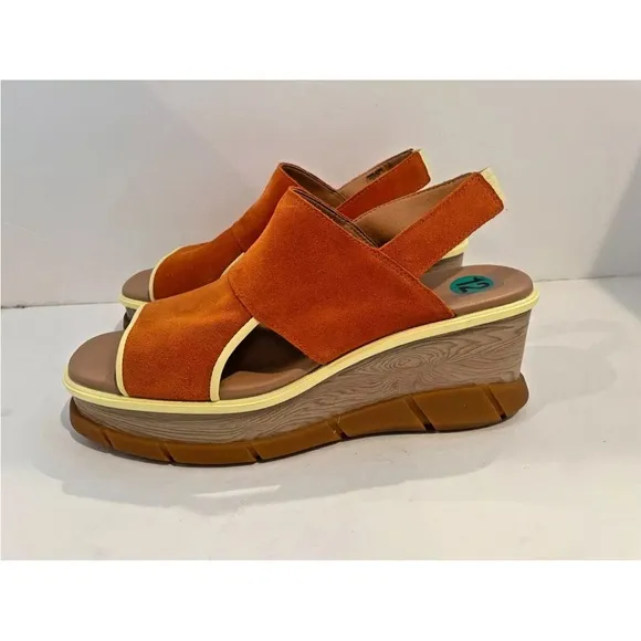 SOREL Women’s 12 Joanie III Slingback Platform Sandals Orange Suede