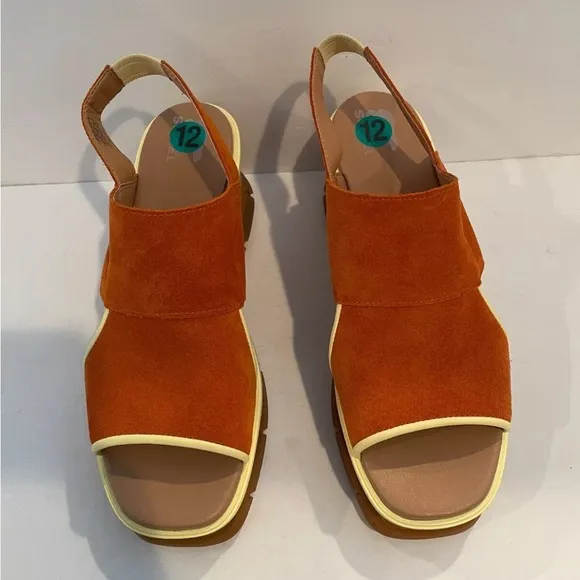 SOREL Women’s 12 Joanie III Slingback Platform Sandals Orange Suede