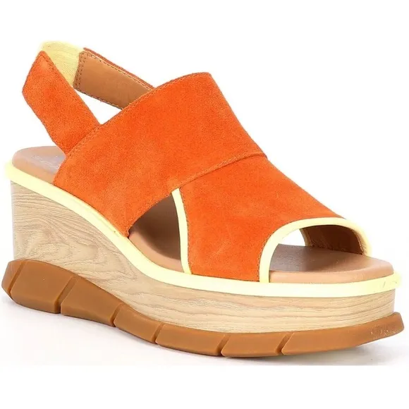 SOREL Women’s 12 Joanie III Slingback Platform Sandals Orange Suede