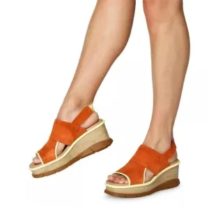 SOREL Women’s 12 Joanie III Slingback Platform Sandals Orange Suede