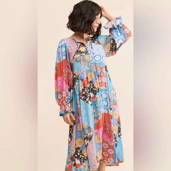 Spell &amp; the Gypsy Collective Cha Cha Boho Midi Dress Patchwork Boho multicolor S