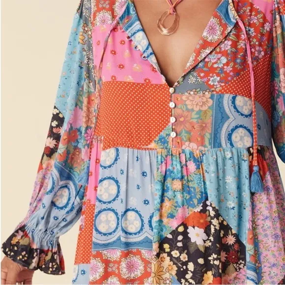 Spell &amp; the Gypsy Collective Cha Cha Boho Midi Dress Patchwork Boho multicolor S