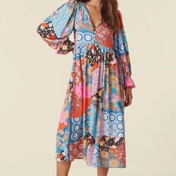 Spell &amp; the Gypsy Collective Cha Cha Boho Midi Dress Patchwork Boho multicolor S