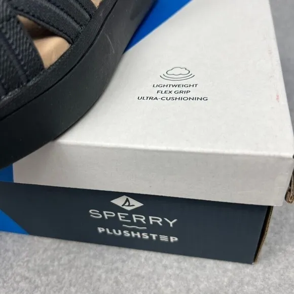 Sperry Bayou Plushstep Chunky platform Sandals Womens 7 Black Comfort Casual