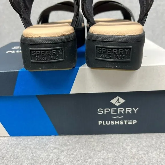 Sperry Bayou Plushstep Chunky platform Sandals Womens 7 Black Comfort Casual