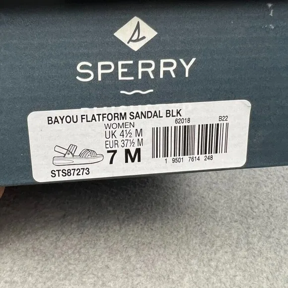 Sperry Bayou Plushstep Chunky platform Sandals Womens 7 Black Comfort Casual