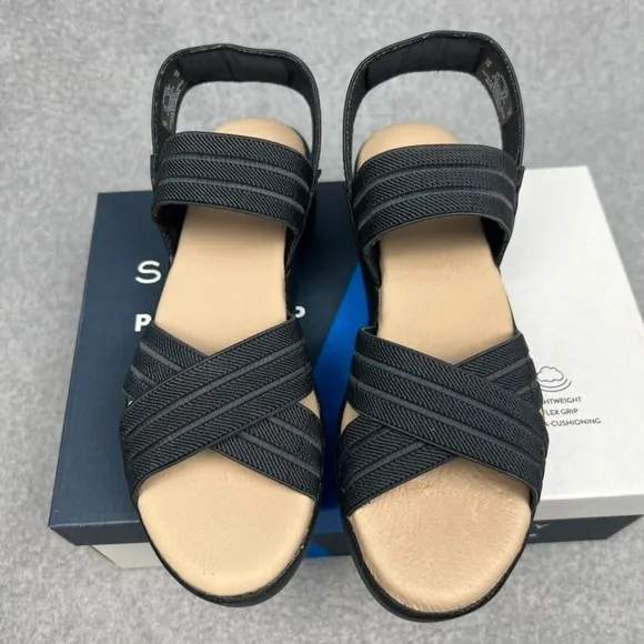 Sperry Bayou Plushstep Chunky platform Sandals Womens 7 Black Comfort Casual