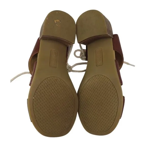 Sperry Top Sider Vivienne Lia Leather Sandals Lace Up Block Heel Size 7