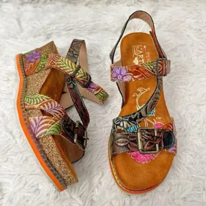 Spring Step L'Artiste Women's Anittas Boho Sandals in Orange Multi sz 6.5-7 USA