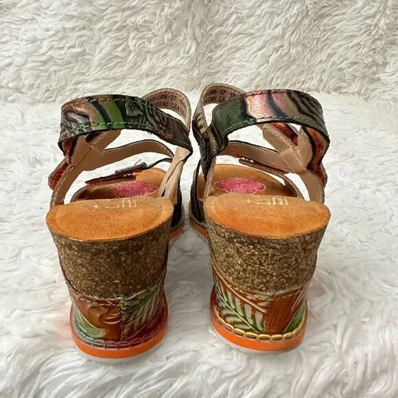 Spring Step L'Artiste Women's Anittas Boho Sandals in Orange Multi sz 6.5-7 USA
