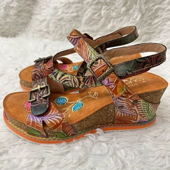 Spring Step L'Artiste Women's Anittas Boho Sandals in Orange Multi sz 6.5-7 USA