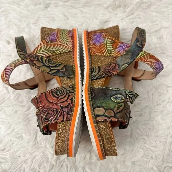 Spring Step L'Artiste Women's Anittas Boho Sandals in Orange Multi sz 6.5-7 USA