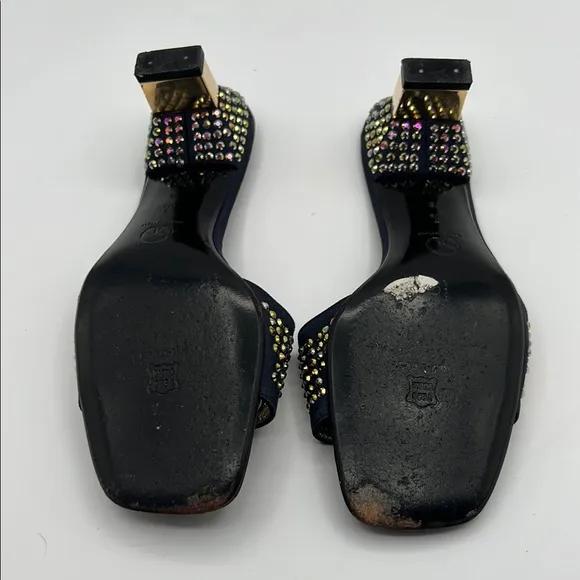 ST. John Navy and Gold Women's Heels embellished with AB Rhinestones